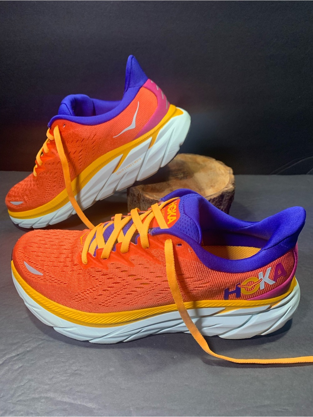 HOKA Clifton 8 Women’s Running Walking Orange Blue Sneakers Shoe Size- 7.5